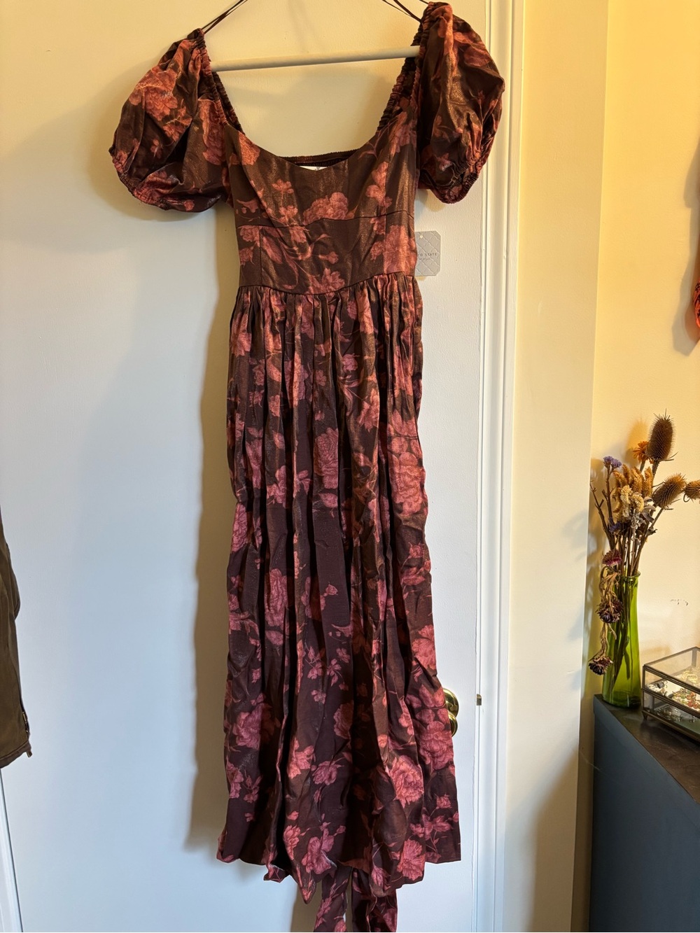 Altar’d Stare Floral Puff-Sleeve Maxi Dress in Plum Pink NWT